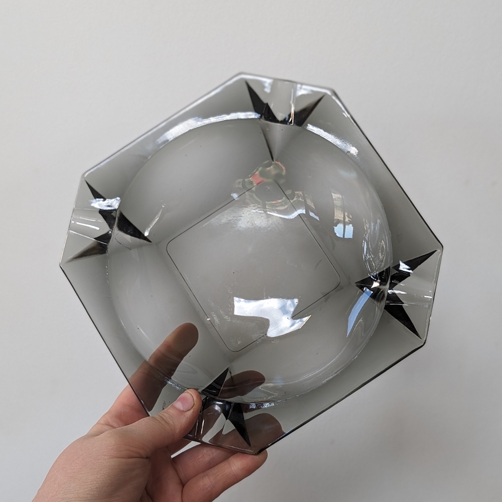 Vintage smokey glass ashtray